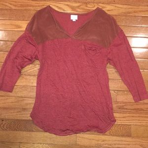Anthropologie v-neck burgundy sheer top small